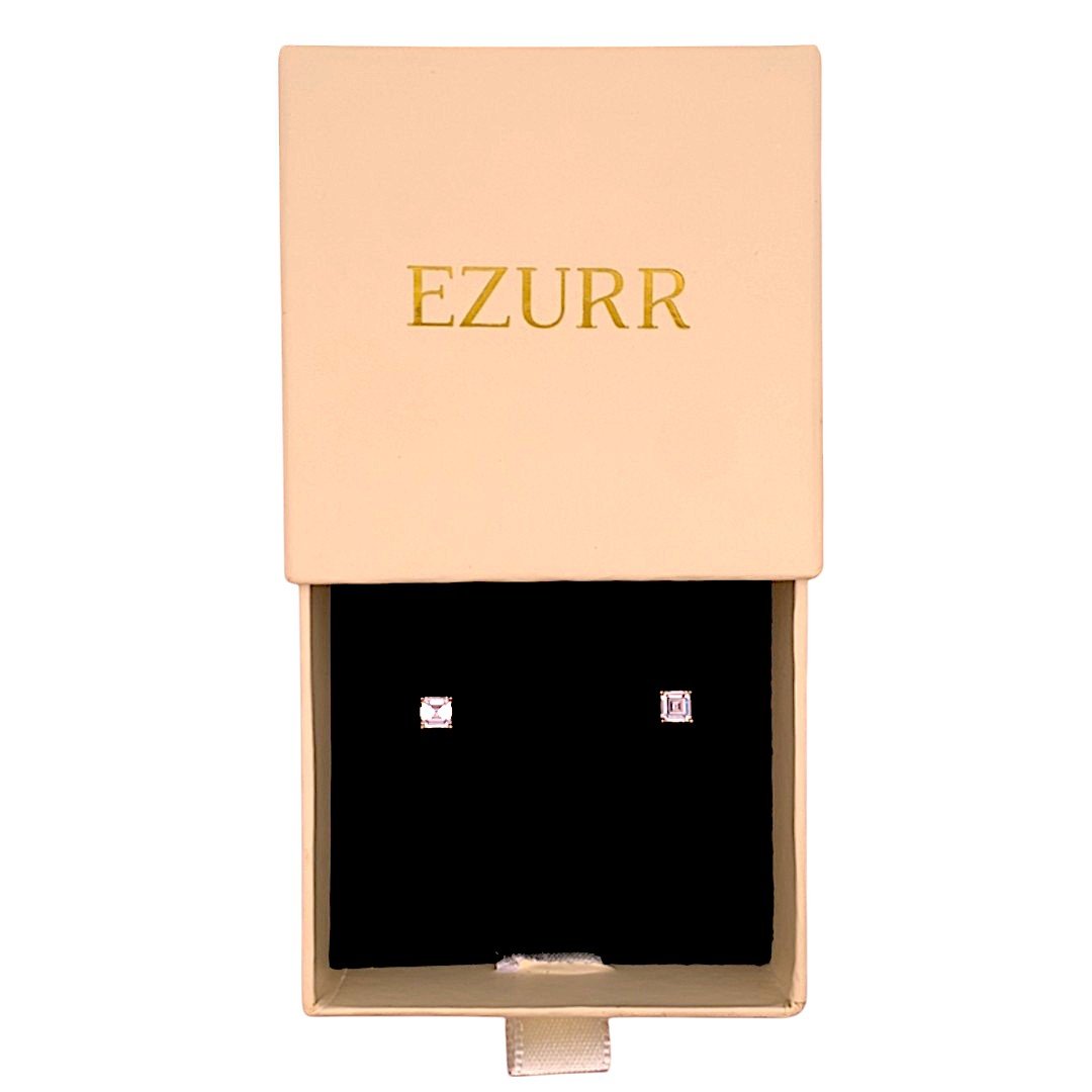 Baguette Square Stud Earrings (Pure Silver) - Rose Gold